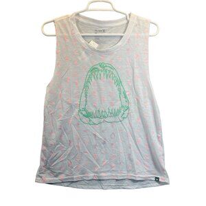 NWT Hurley Womens Size Medium Shark Bite Tropical Beach Print White Muscle Tank